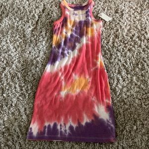 Mid length colorful dress.